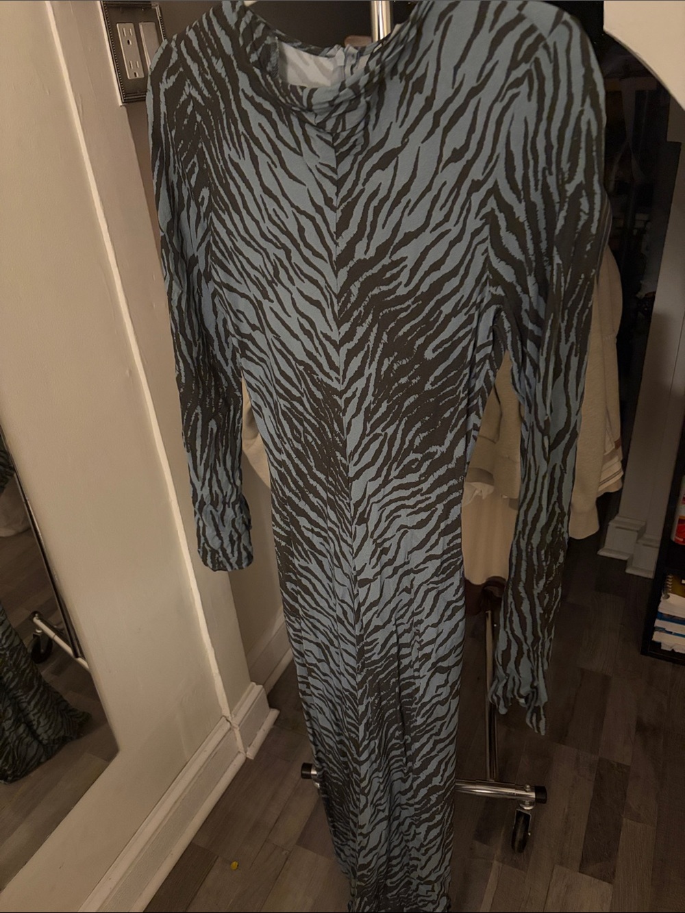 ASOS Blue and Black Zebra-Print Long Sleeve Dress